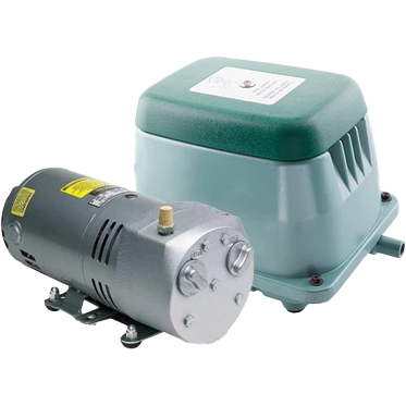 septic air pumps for aerbic systems, including hiblow, gast, and fujimac