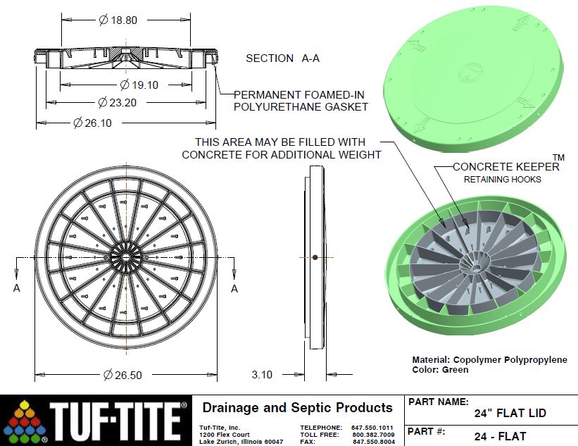 Tuf Tite 24 Flat Septic Tank Lid — Wholesale Septic Supply